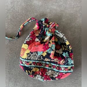 Vera Bradley Navy Floral Drawstring Pouch with Coral, Yellow & Aqua Accents